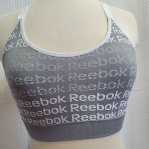 Reebok Gray Seamless Logo Sports Bra with White Trim